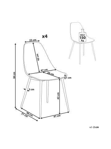 Beliani 4er-Set Esszimmerstuhl TAKILMA in Transparent/Braun