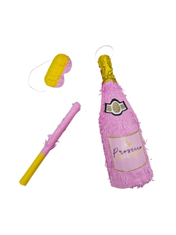 relaxdays 3-tlg. Pinata Set "Sektflasche" in Rosa/ Gold