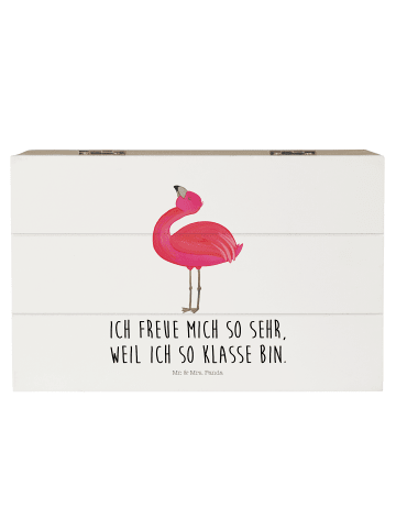 Mr. & Mrs. Panda Holztruhe Flamingo Stolz mit Spruch in Weiß