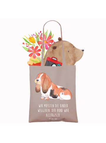 Mr. & Mrs. Panda Einkaufstasche Hund Basset Hound mit Spruch in Braun Pastell