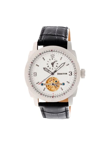 Heritor Helmsley Halbskelett-Uhr mit Lederarmband in Silver/White