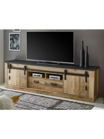 Furn.Design TV-Lowboard Used Wood hell, anthrazit 201 x 61 cm, TV Unterteil in Komforthöhe