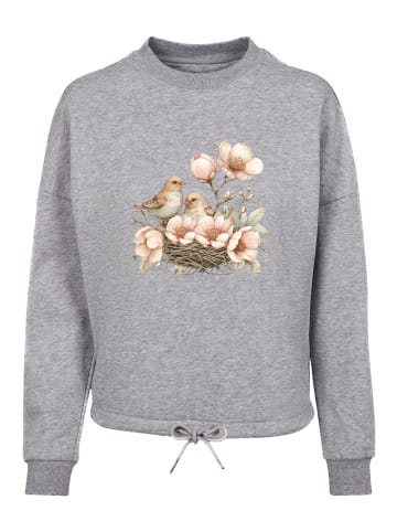 F4NT4STIC Oversize Sweatshirt Vogelnest Blumen in grau meliert