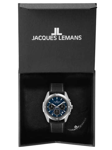 Jacques Lemans Herrenuhr Chronograph Melbourne 10 Bar Wasserdicht Blau / Schwarz / Silber