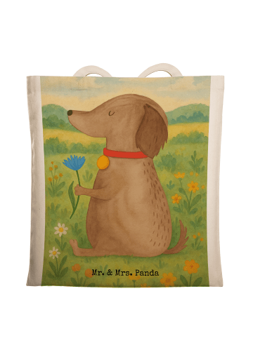 Mr. & Mrs. Panda Shopping Tasche Hund Blume Design ohne Spruch in Weiß