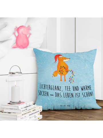 Mr. & Mrs. Panda Sofa Kissen Fuchs Weihnachten mit Spruch in Eisblau