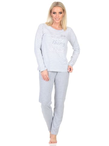 NORMANN Langarm Schlafanzug Pyjama Bündchen Streifen - 84802 in grau