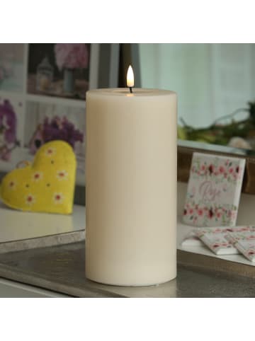 MARELIDA LED Kerze Mia Echtwachs flackernd H: 20cm D: 10cm in creme