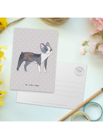 Mr. & Mrs. Panda Postkarte Boston Terrier Lebensretter ohne Spruch in Grau Pastell