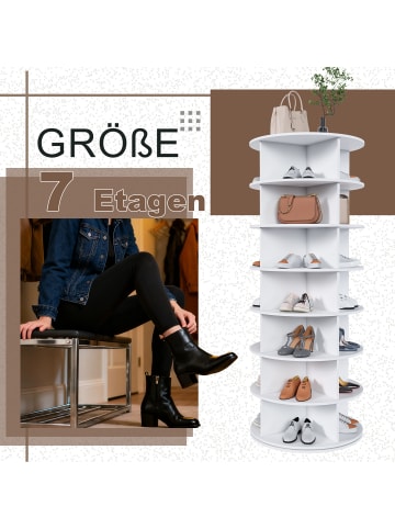 ABRIHOME 7 stufiges Schuhregal mit 360° Drehfunktion in Weiß, 60 × 60 × 161cm
