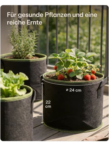 Praknu Pflanzsack 10L - 5STK aus Vliesstoff mit Schilder zum Beschriften