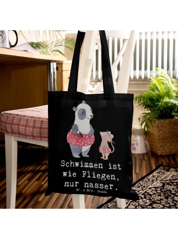 Mr. & Mrs. Panda Shopping Tasche Schwimmen wie Fliegen mit Spruch in Schwarz