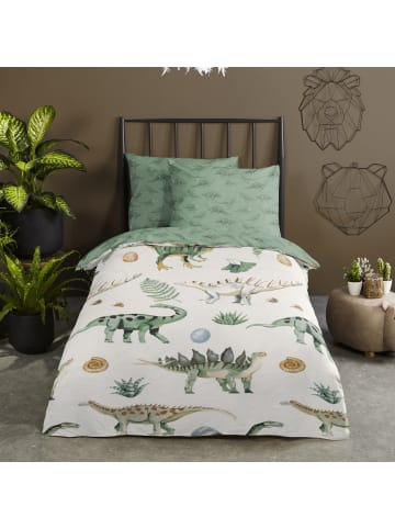 Good Morning Renforcé Kinder-Wendebettwäsche in grün-natur-beige