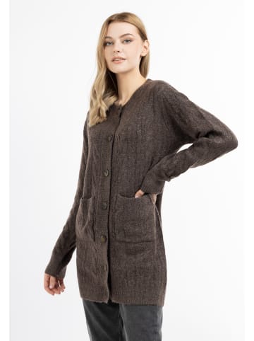 DreiMaster Damen Strickjacke Mit Knöpfen in Dunkelbraun