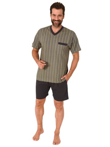 NORMANN kurzarm Schlafanzug Shorty Pyjama Streifen - 72034 in grau