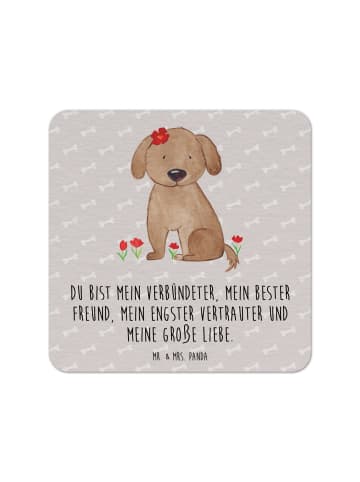Mr. & Mrs. Panda Tischuntersetzer Hund Dame mit Spruch in Grau Pastell