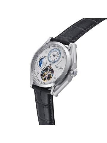 Heritor Antoni Lederarmbanduhr in Silver/Black/White