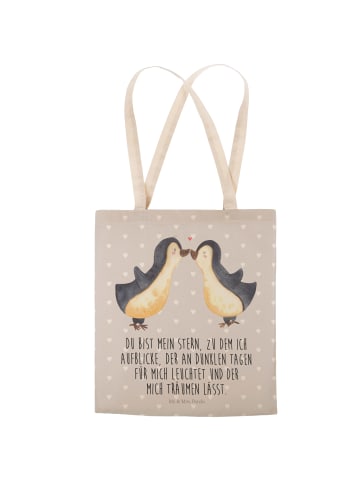 Mr. & Mrs. Panda Strandtasche Pinguin Liebe mit Spruch in Grau Pastell
