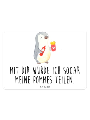 Mr. & Mrs. Panda Schild Pinguin Pommes mit Spruch in Weiß