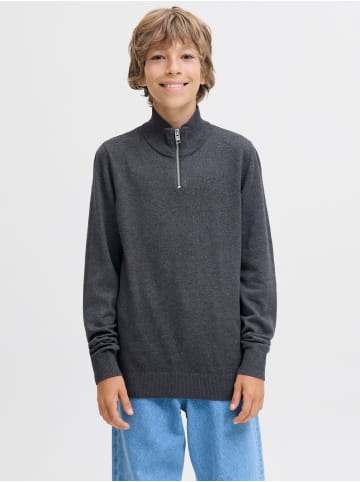 JACK & JONES Junior Strickjacke mit Viertelreißverschluss in Dark Grey Melange