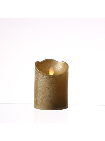 MARELIDA LED Kerze mit beweglicher Flamme Echtwachs Rustik-Optik H: 10cm in gold