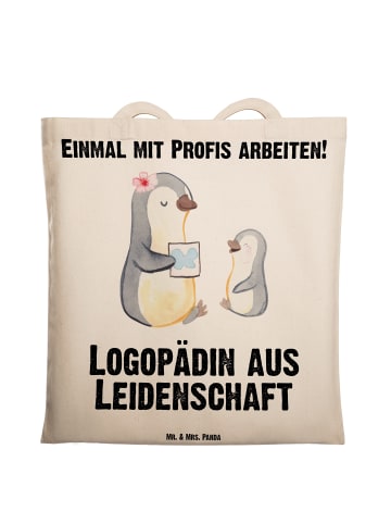 Mr. & Mrs. Panda Shopping Tasche Logopädin Leidenschaft mit Spruch in Creme