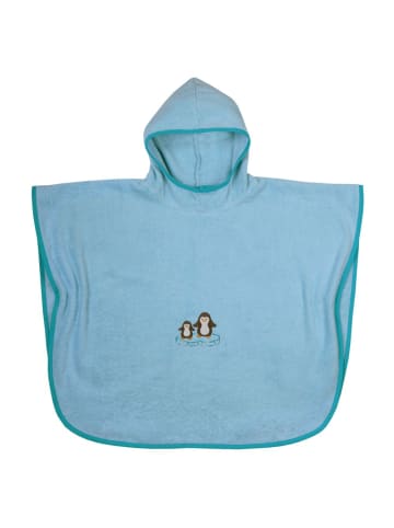 Wörner Bade-Poncho 75 x 60 cm - Stickerei Pinguine in blau,motiv