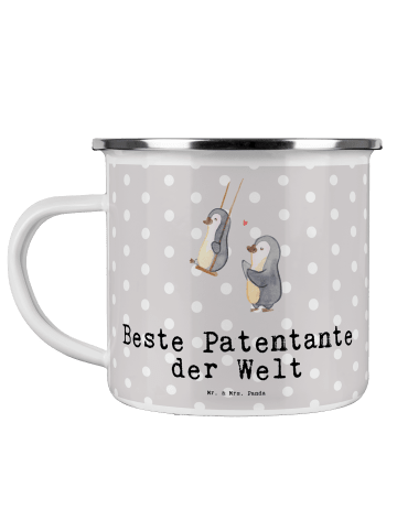 Mr. & Mrs. Panda Camping Emaille Tasse Pinguin Beste Erfindungante ... in Grau Pastell