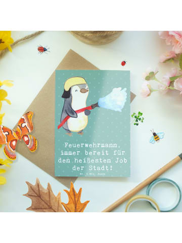 Mr. & Mrs. Panda Klappkarte Feuerwehrmann Held mit Spruch in Meeresbrise