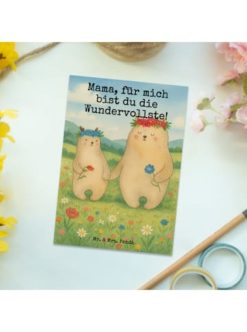 Mr. & Mrs. Panda Postkarte Bären mit Blumenkranz Design mit Spruch in Weiß