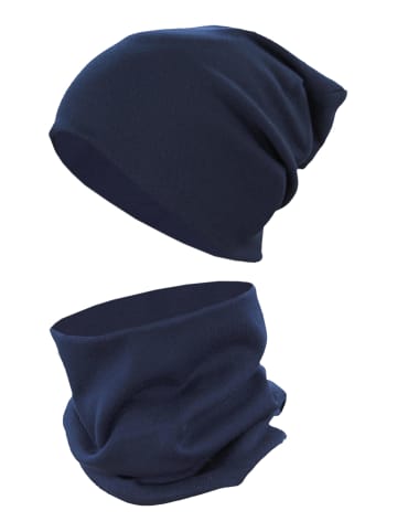 TupTam Unisex Kinder Beanie Mütze Schlauchschal Set in black denim