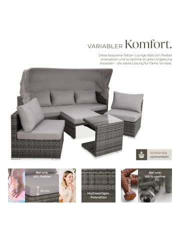 tectake Rattan Sitzgruppe mit Sicherheitsglasplatte, für 5 bis 6 Personen