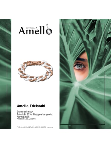 Amello Armband Edelstahl 333er Rosegold vergoldet, Keramik ca. 18,5cm Panzer