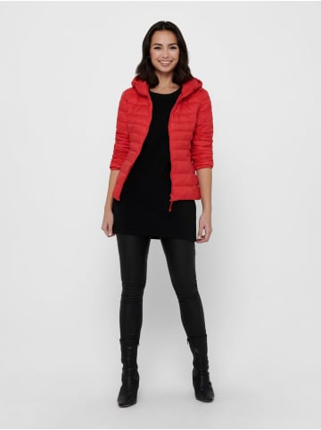 ONLY Leichte Slim Steppjacke ONLTAHOE Herbst Übergangsjacke mit Kapuze in Rot