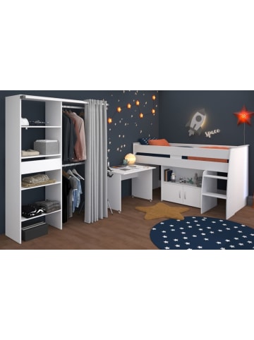 Parisot Kinderzimmer weiß 2-teilig, Jugendzimmer-Set mit Stauraumbett und Kleiderschrank