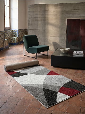 KADIMA DESIGN Kurzflorteppich Abstrakt pflegeleicht Wohnzimmer Schlafzimmer Modern in Rot-Grau