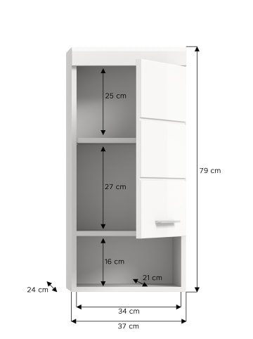 xonox.home Hängeschrank in weiß/weiß hochglanz - (B) 37 x (H) 79 x (T) 24