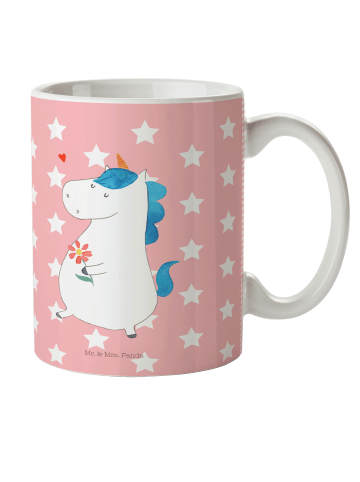 Mr. & Mrs. Panda Kaffeetasse Einhorn Spaziergang ohne Spruch in Rot Pastell