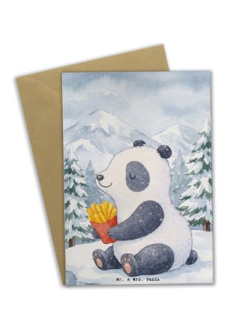 Mr. & Mrs. Panda Grußkarte Panda Winter Pommes Design ohne Spruch in Weiß