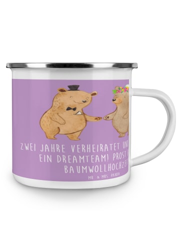 Mr. & Mrs. Panda Emaille Tasse 2. Hochzeitstag Baumwollhochzeit ... in Lavendeltraum