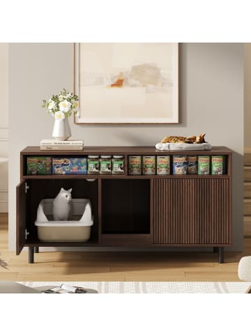 ABRIHOME Katzenkloschrank mit Sandauffangmatte in Nussbaumfarbe - 120x50x66cm