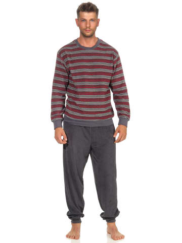 NORMANN Frottee Schlafanzug lang Bündchen Pyjama Streifen - 51686 in marine