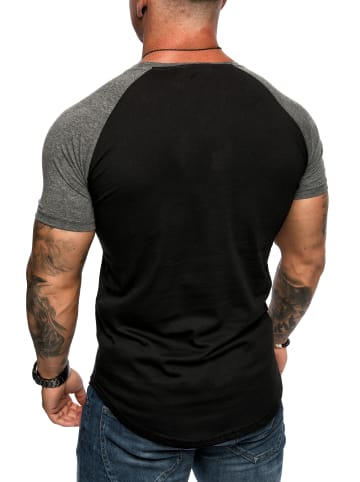 Amaci&Sons Basic Oversize Raglan T-Shirt mit Rundhalsausschnitt OMAHA in Schwarz/Anthrazit