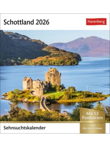 Harenberg Kalender - Schottland Sehnsuchtskalender 2026 - Wochenkalender mit 53 Postkarte