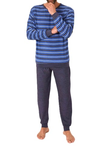 NORMANN Langarm Schlafanzug Frottee Bündchen in blau