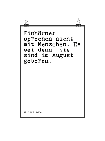 Mr. & Mrs. Panda Poster Einhörner sprechen nicht mit... mit Spruch in Weiß