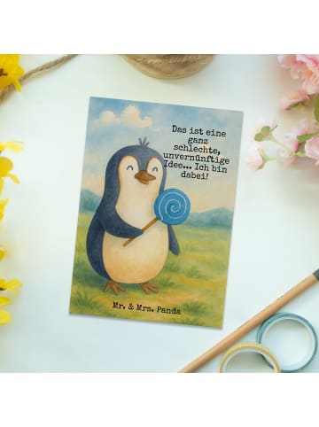 Mr. & Mrs. Panda Fotokarte Pinguin Lolli Design mit Spruch in Weiß