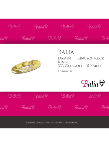 BALIA 333 Gelbgold - 8 Karat Damen Ringe 3 reihig Zirkonia Fingerring 56 (17,8)