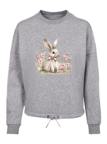 F4NT4STIC Oversize Sweatshirt Niedlicher Osterhase mit Blumen in grau meliert