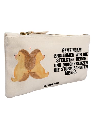 Mr. & Mrs. Panda Schminktasche Igel händchenhaltend mit Spruch in Weiß
